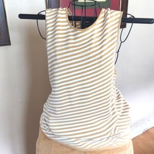Beige/Tan and white diagonal striped knit sleeveless blouse tank top